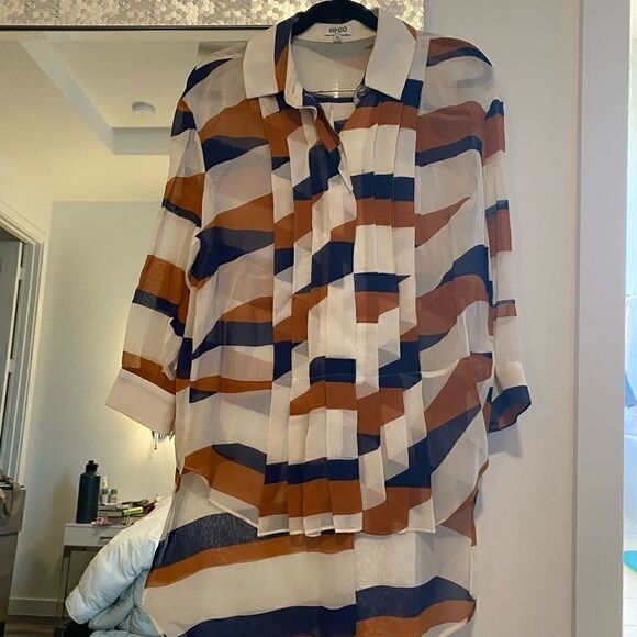 [kenzo] archive pleated high- low hem blouse. #7 - Picture 2 of 12